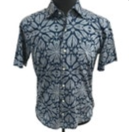 Peter Millar Collection Hawaiian Button Up Shirt M Blue Gray Floral 100% Cotton