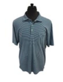 Peter Millar Seaside Wash Polo Shirt Mens L Blue Green Striped Casual Stretch