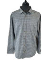 Prana Mens SZ-XL Slim Fit Shirt Long Sleeve Grey Horizontal Stripe Utility READ