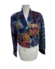 Surya II Art To Wear Vintage 90s Mixed Media Patchwork Crop Jacket S 100% Rayon