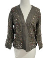 Chicos Embellished Jacket Size 0 US Small Tan Gold Metallic Beaded Jeweled