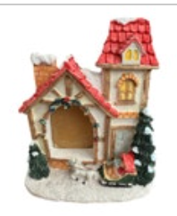 Christmas Village Figurine Picture Frame Holiday Tree Horse Carriage