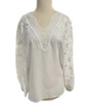 Chicos NWT Size 2 Womens Large Alabaster Floral Lace Sleeve Blouse MSRP $109