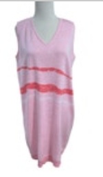 Misook Sleeveless Sheath Dress M Midi Pink Coral White Stripe V-Neck