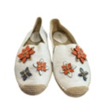 Michael Kors White Leather Floral Embellished Espadrille Flats Size 9M