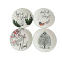 Godinger Gatherings Set of 4 White Round Christmas Porcelain Serving Plates 6"