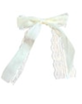 Satin Lace Hair Bow on Barrette Clip Ivory White Cottagecore