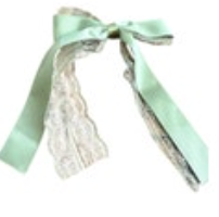 Satin Lace Hair Bow on Barrette Clip Avocado Green Cottagecore