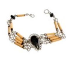 Handmade Silver Wire Bracelet Black Onyx Teardrop Wood Bead Boho Jewelry