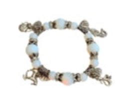 Mermaid Charm Bracelet Silver Tone Opal - Like Beads Stretch Jewelry