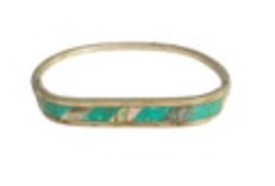 Vintage Alpaca Mexico Silver Cuff Bracelet Turquoise Abalone Inlay Bangle Hinged