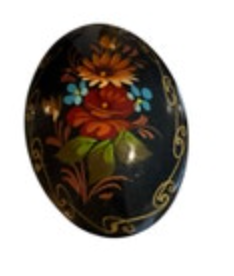 Vintage Handpainted Black Russian Lacquer Wood Brooch Pin Floral Signed