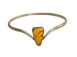 Unmarked Silver Amber Bangle Bracelet Modernist Cognac Gemstone Vintage Jewelry