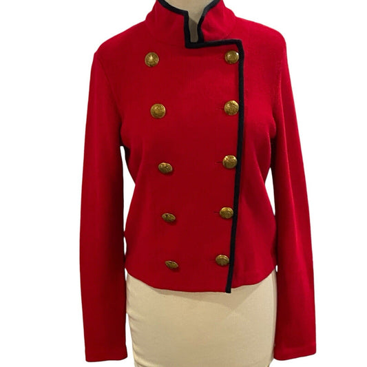 Small Ralph Lauren Military Sweater Women's Red Double Breasted Gold Buttons