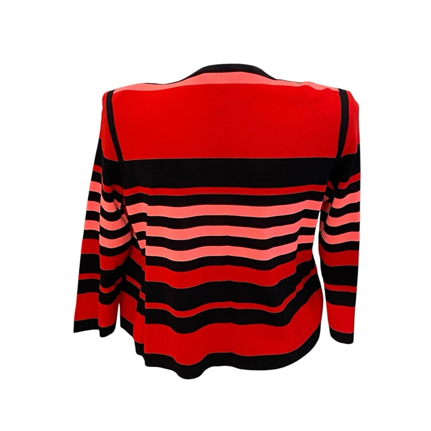 Exclusively Misook Striped Open Front Sweater Cardigan Red Pink Black XL Petite