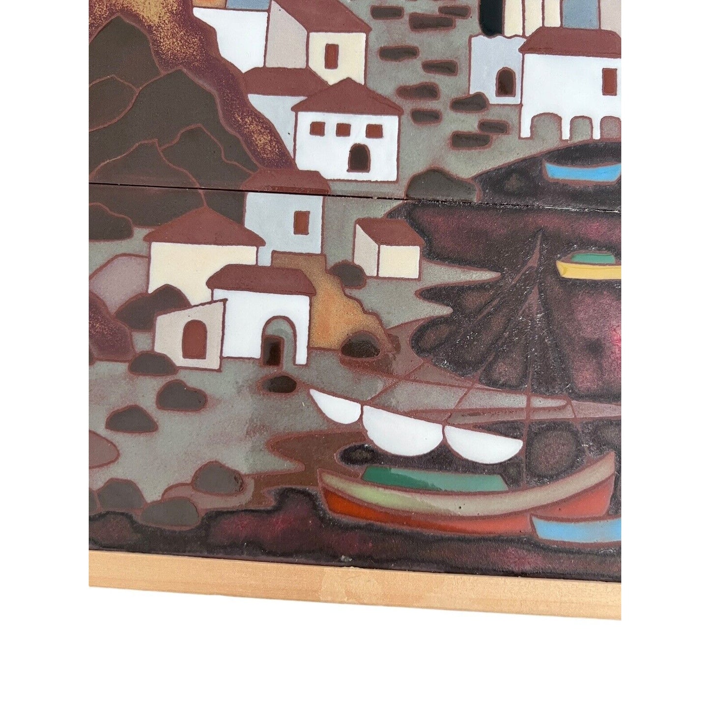 Angelos Tsakirakis Style Greek Framed Wall Art Tile Plaque Terracotta MCM Signed