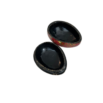 Floral Egg Kashmir India Boudoir Jewelry Ring Box Hand Painted Paper Mache Vtg