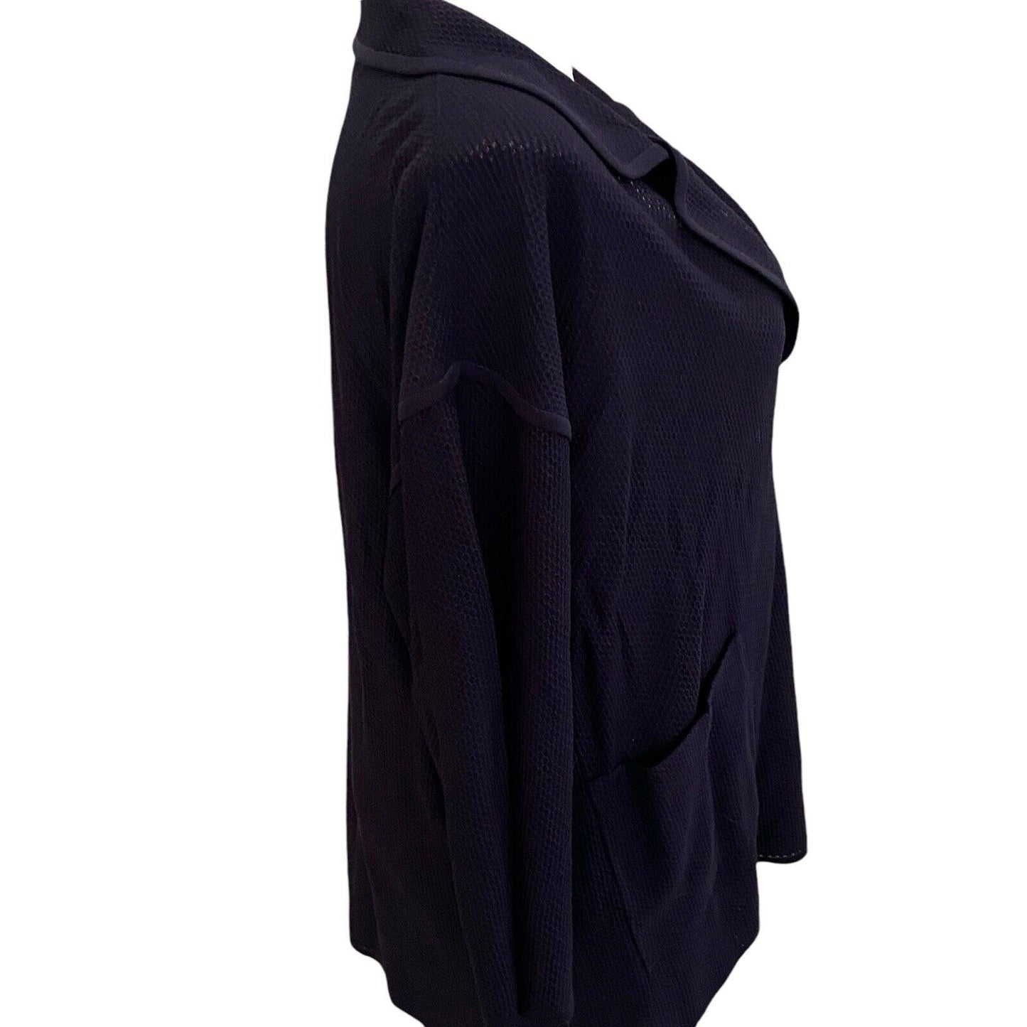 1X Exclusively Misook Cardigan Jacket Women’s Navy Blue Single Hook 3/4 Sleeve