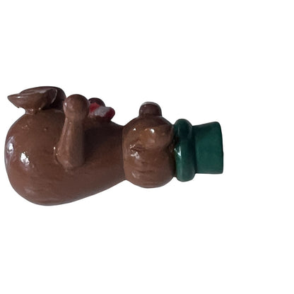 2 Vintage Hand Painted Wooden Christmas Ornaments Small Retro Bear Stocking