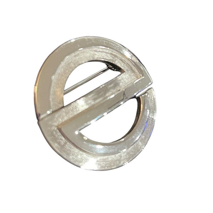 Vintage Trifari Brooch Circle Silver Tone Signed Shiny And Etched