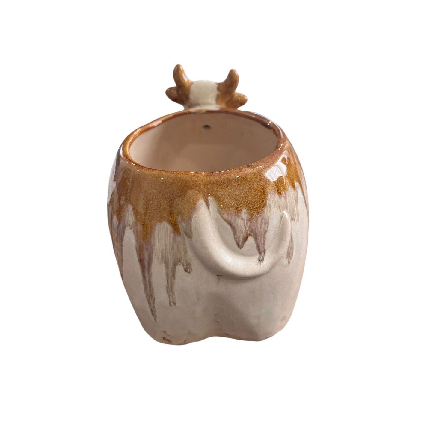 Cow Ceramic Glazed Planter Adorable Unique Brown White