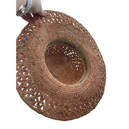 Women's Scala Crochet Straw Raffia 4" Brim Sun Floppy Hat Palmetto Tree Beads