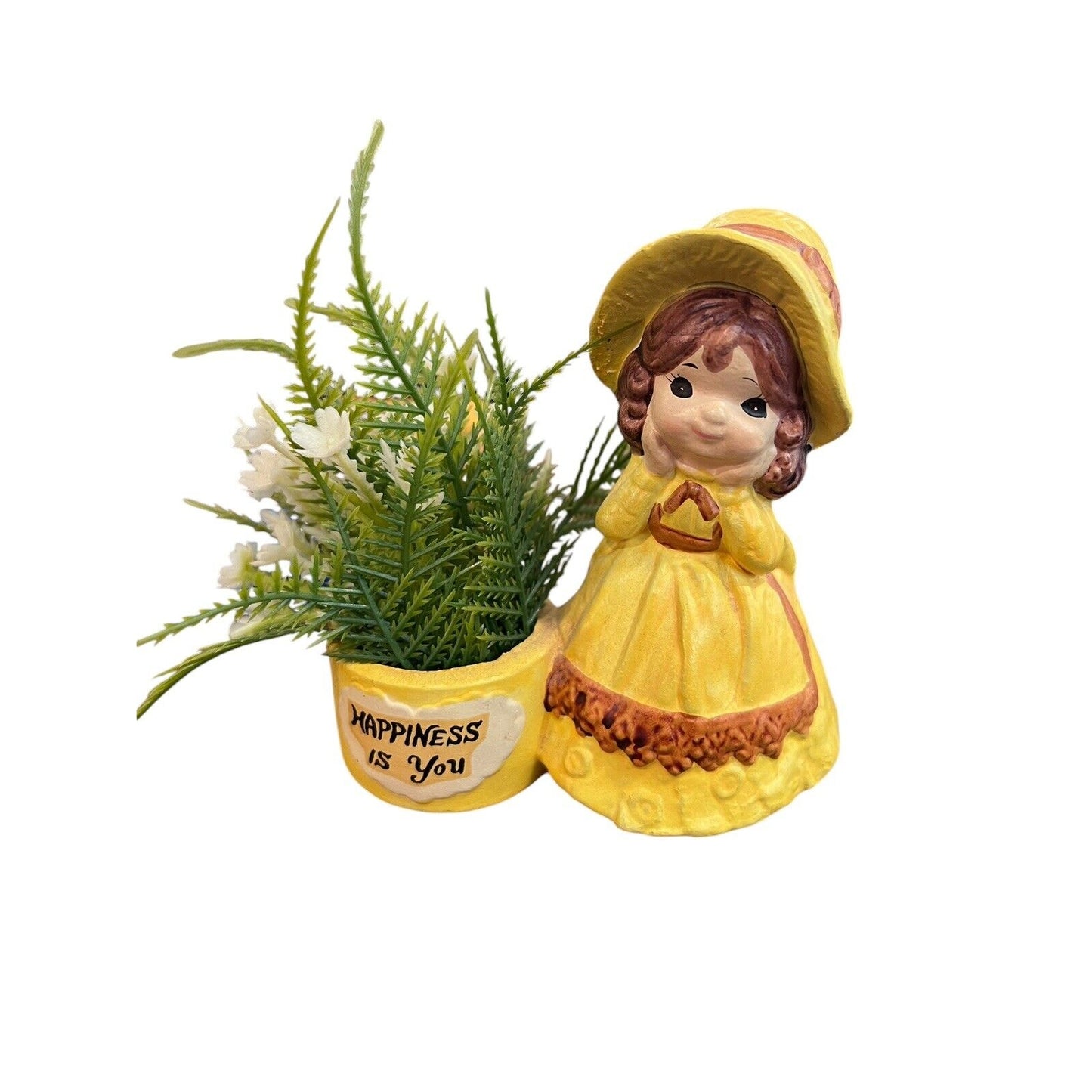 Vintage De Bec Japan Happiness Is You Small Planter Candle Holder Yellow