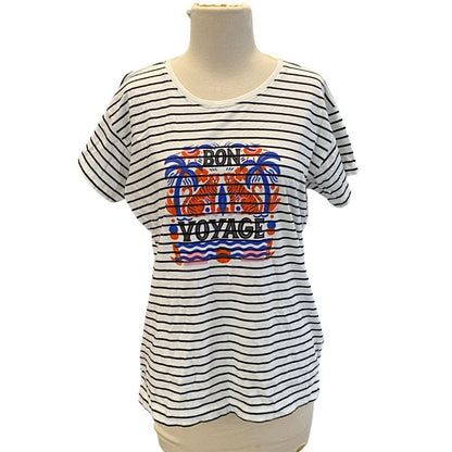 Size Small The Art Of Anthropologie T-shirt Bon Voyage Striped Graphic Shirt New