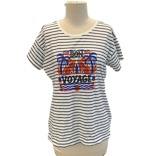 Size Small The Art Of Anthropologie T-shirt Bon Voyage Striped Graphic Shirt New