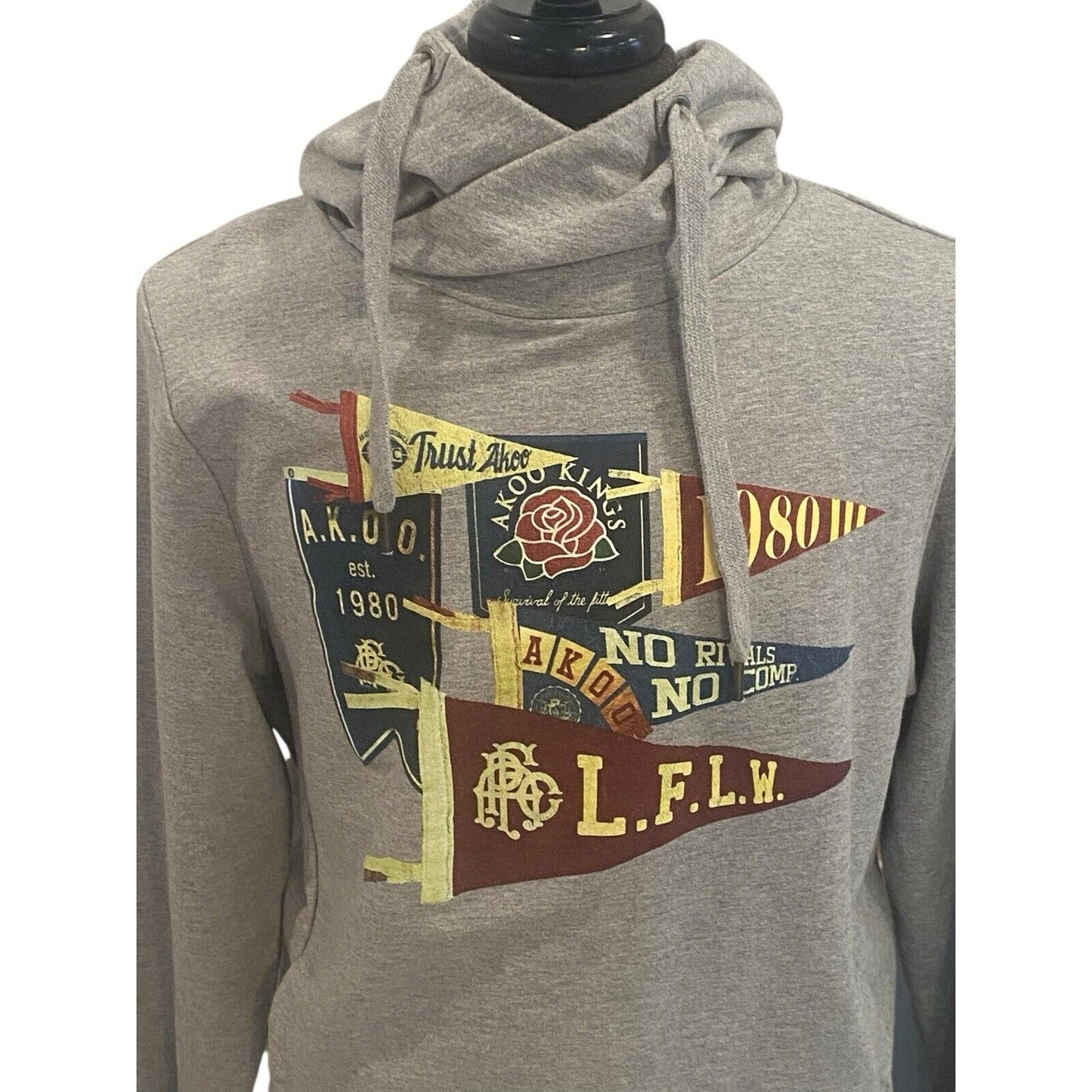 AKOO Size Large Retro Sports Pennant Gray Men’s Hoodie