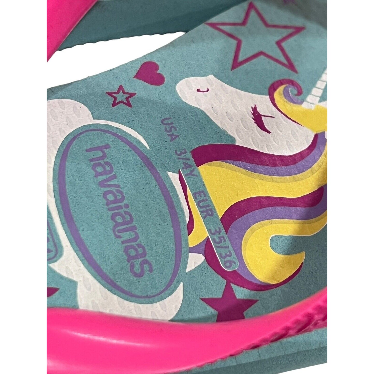 Havaianas Girls Hot Pink Purple Teal Unicorn Flip Flops Sandals Youth Size 3/4