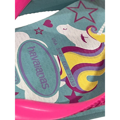 Havaianas Girls Hot Pink Purple Teal Unicorn Flip Flops Sandals Youth Size 3/4