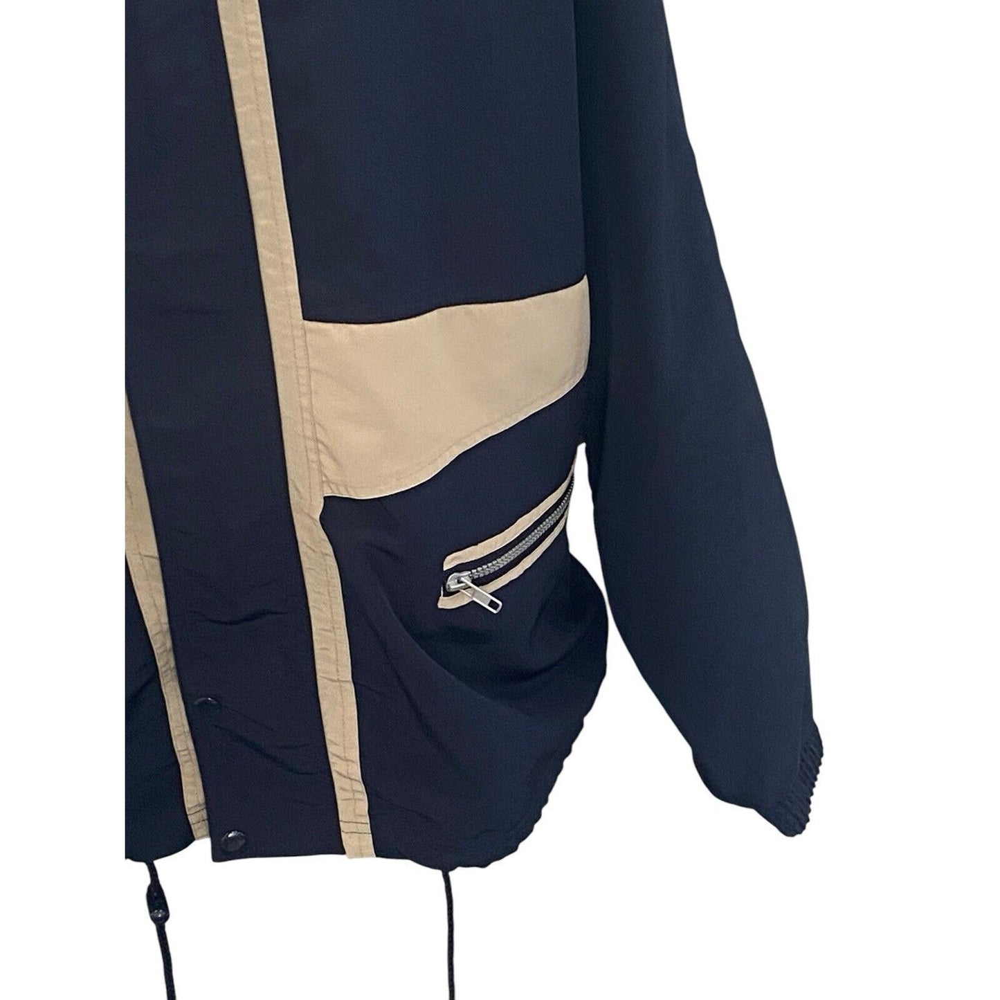 Vangelis Sports Wear Mens Windbreaker Size Large Full Zip Lined Blue Tan Jacket