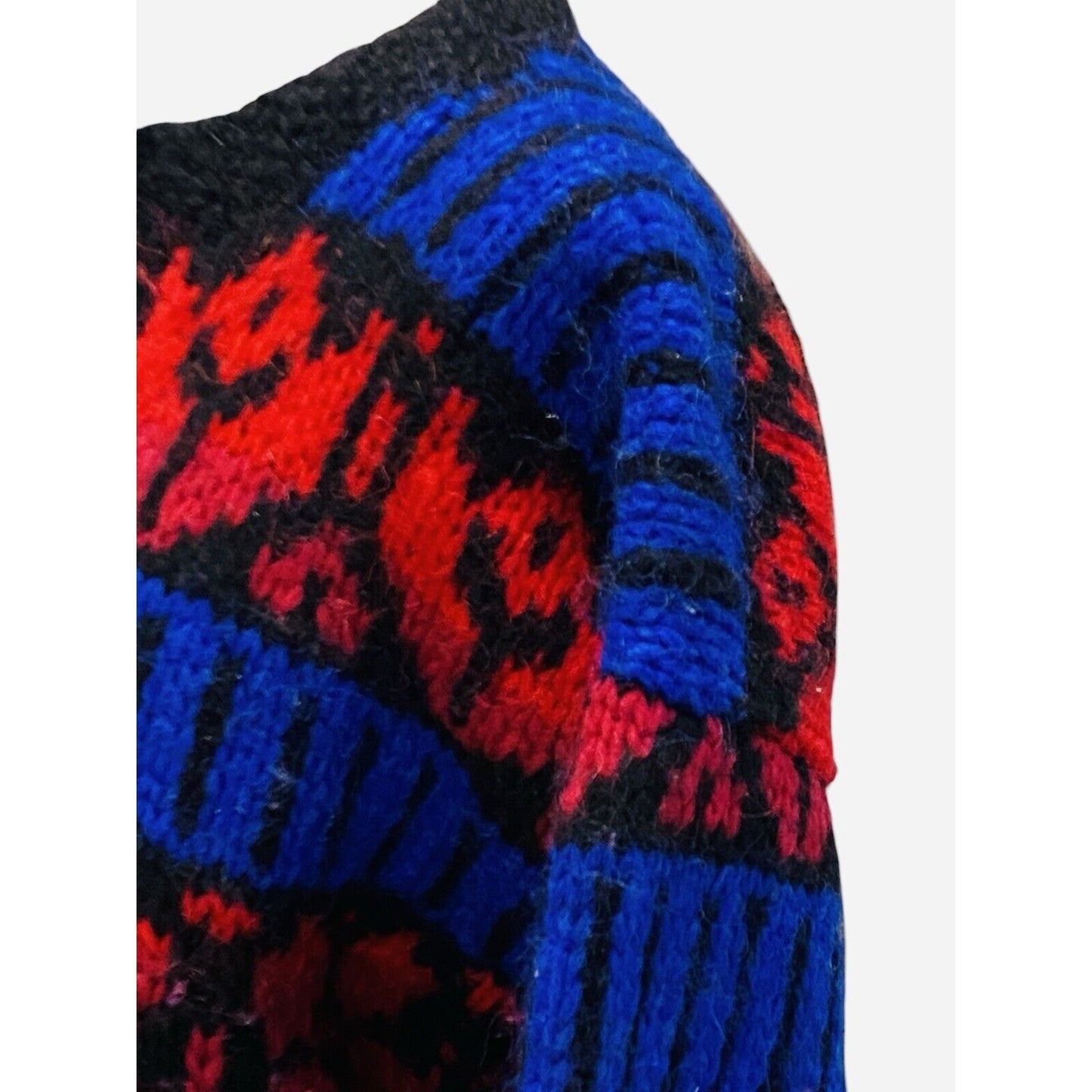 Icelandic Designs Wool Button Sweater Jacket Size Small Nordic Red Blue Back