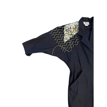 80’s ON THE ROCKS California Black Jumpsuit Retro Shirt One Piece Metallic Rock