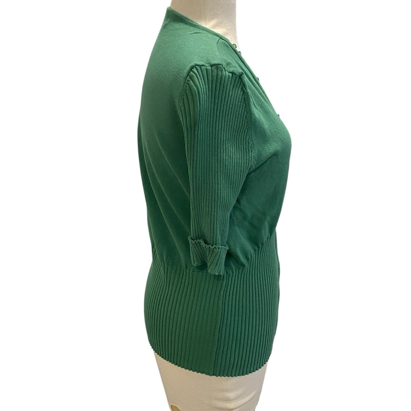 Size 2 Green ABC Fashion 3/4 Sleeve Sweater Rhinestone Bling Zipper Preppy Sassy