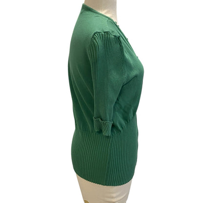 Size 2 Green ABC Fashion 3/4 Sleeve Sweater Rhinestone Bling Zipper Preppy Sassy