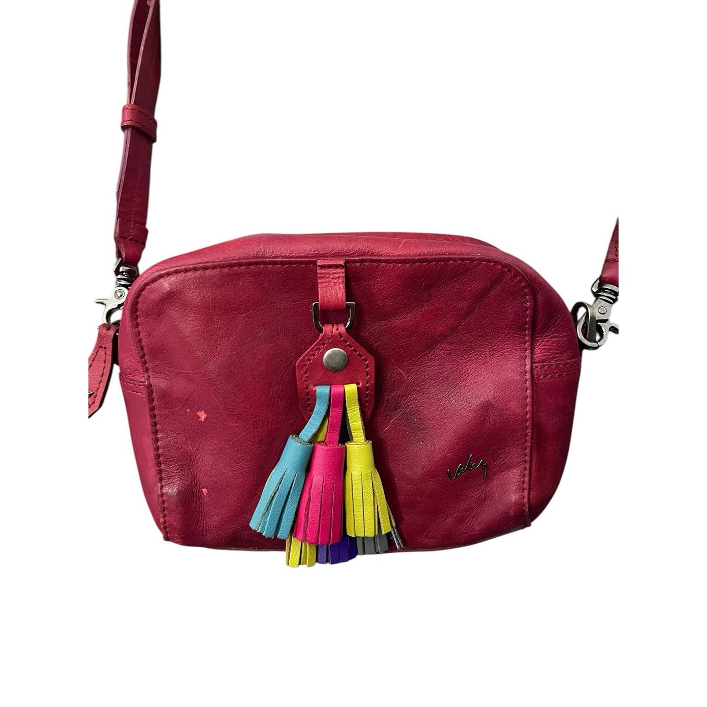 Velez Leather Handbag Crossbody Red Tassels Adjustable Strap