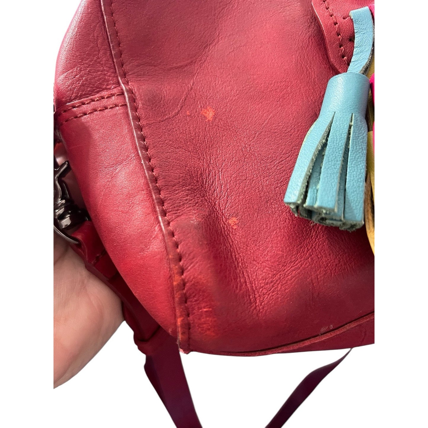 Velez Leather Handbag Crossbody Red Tassels Adjustable Strap
