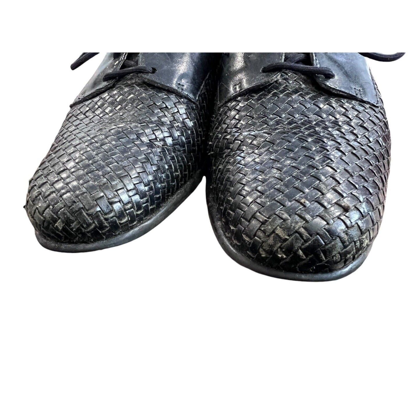 Vintage TROTTERS LILA Woven Leather Black Oxford Shoes Flats 9.5 S (AAA)