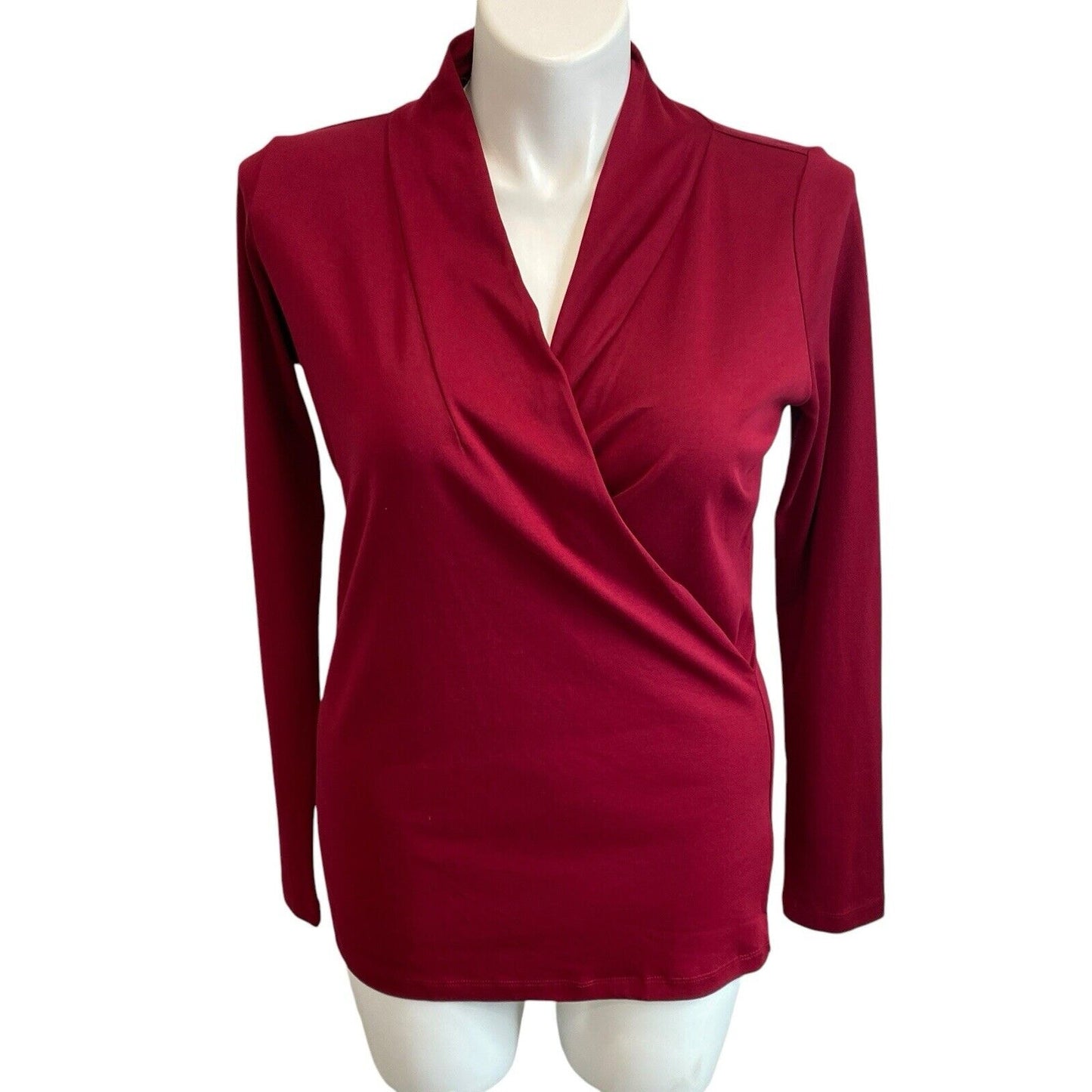 Size XL J. Peterman Wrap Blouse Burgundy Shirt Top Cotton