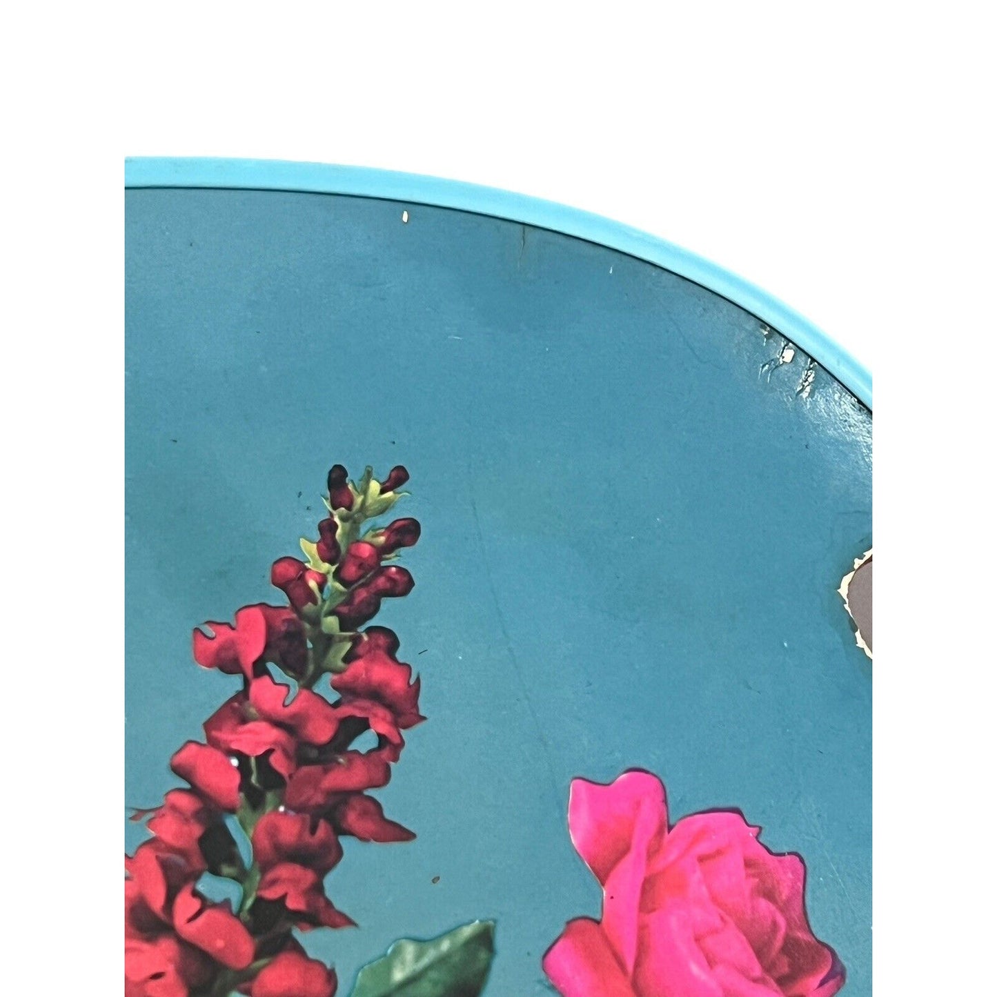 Vintage Serving Tray MCM Floral Roses Wrapped Handles Bouquet Bright Japan