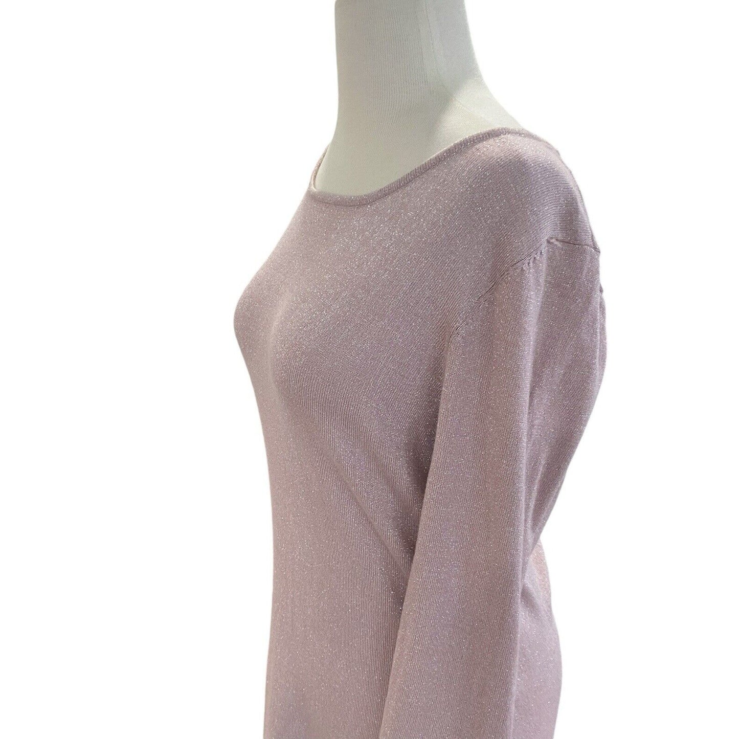 Size M Allison Brittney Women’s Sweater Dress Pink Metallic Long Sleeve Tie Back