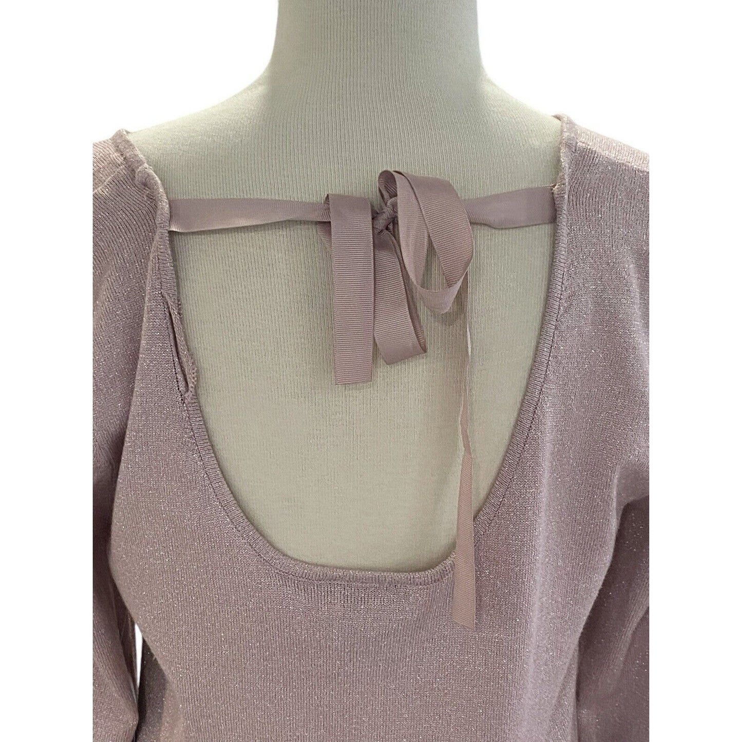 Size M Allison Brittney Women’s Sweater Dress Pink Metallic Long Sleeve Tie Back