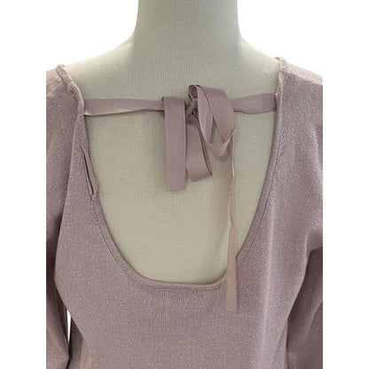 Size M Allison Brittney Women’s Sweater Dress Pink Metallic Long Sleeve Tie Back