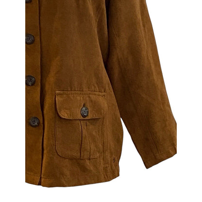 Size Large Duck Head Button Down Jacket Shacket Womens Front Pockets Brown Suede