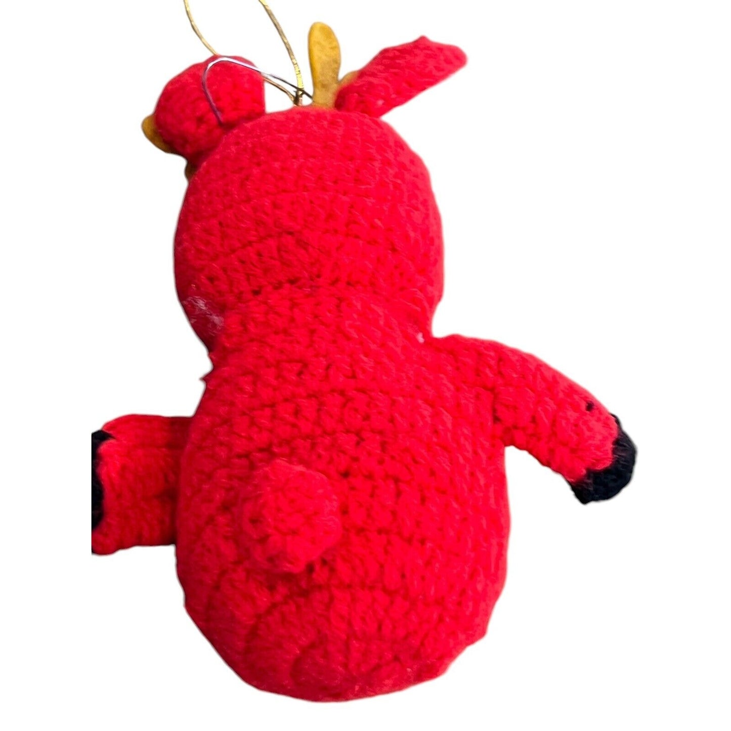 Crochet Handmade Reindeer Christmas Tree Ornament Kitschy Vintage 6”