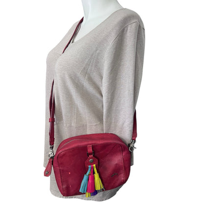 Velez Leather Handbag Crossbody Red Tassels Adjustable Strap