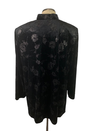 2X J.B.S. Ltd. Vintage 1980s Black Velvet Sparkle Jacket Mandarin Collar Silvertone Clasps