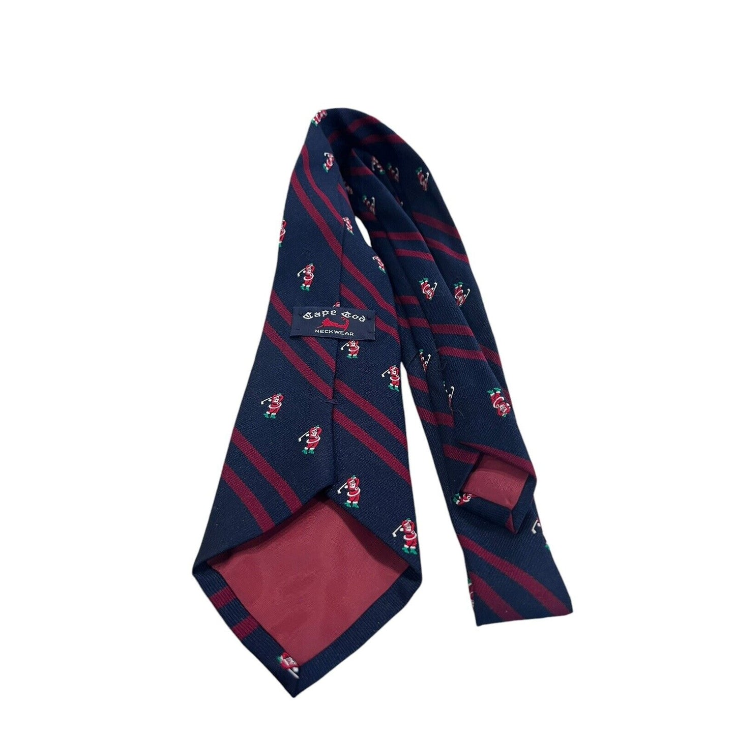 VINTAGE Cape Cod Neckwear Necktie Navy Santa Golfer Christmas Novelty Golf Tie